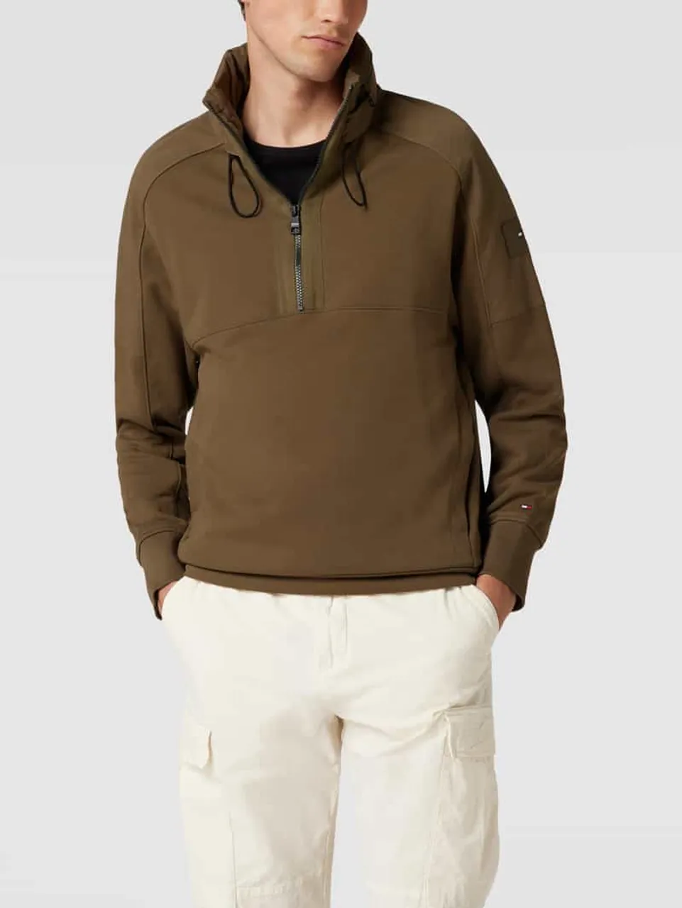 Tommy Hilfiger Sweatshirt mit Logo-Stitching Modell 'COTTON TOUCH MIX MEDIA' in Oliv