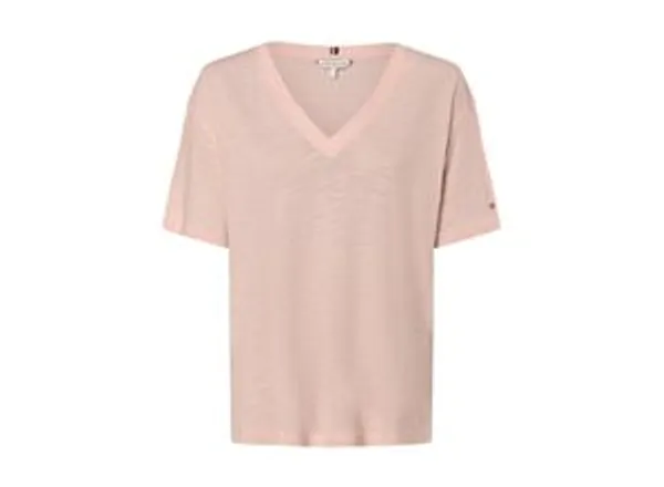 Tommy Hilfiger T-Shirt mit Leinen-Anteil Damen V-Ausschnitt meliert, rosa