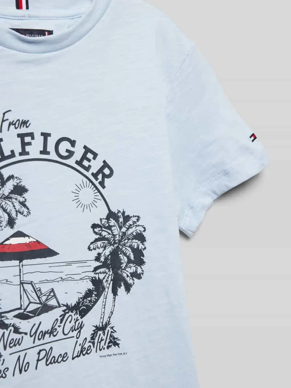Tommy Hilfiger Teens T-Shirt mit Motiv- und Statement-Print Modell 'GREETINGS FROM' in Hellblau