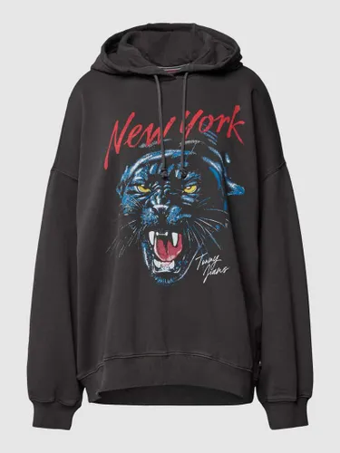 Tommy Jeans Oversized Hoodie mit Motiv-Print Modell 'PANTHER' in Black