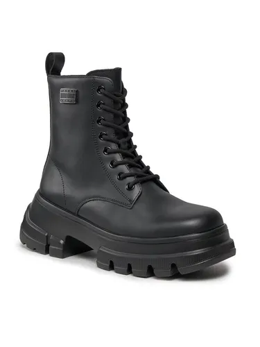 Tommy Jeans Schnürstiefeletten Tjw Chunky Leather Boot EN0EN02503 Schwarz