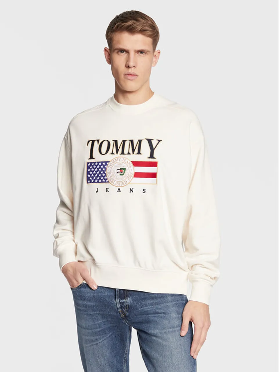 Tommy Jeans Sweatshirt Luxe DM0DM15717 Écru Regular Fit