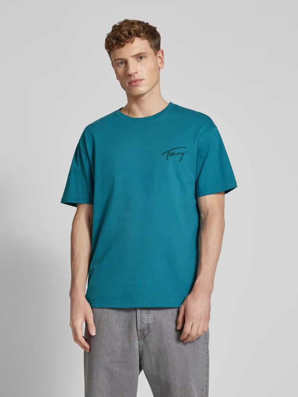 Tommy Jeans T-Shirt mit Label-Stitching in Petrol