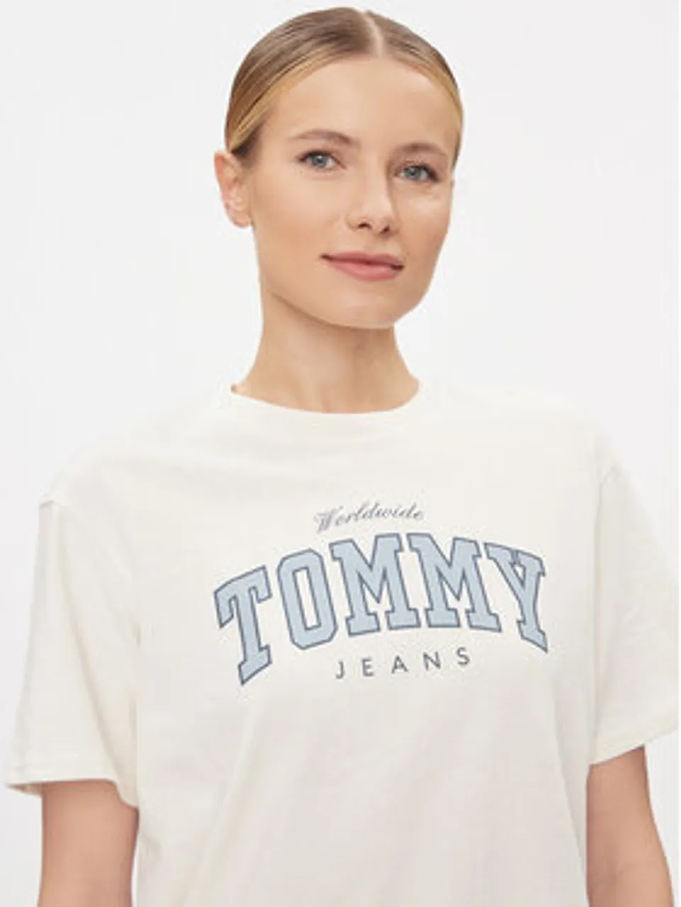 Tommy Jeans T-Shirt Varsity Lux DW0DW17375 Weiß Relaxed Fit