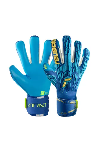 Torwarthandschuhe REUSCH "Attrakt Freegel Aqua Windproof" Gr. 9,5, bunt (goldfarben, blau) Damen Handschuhe Sporthandschuhe