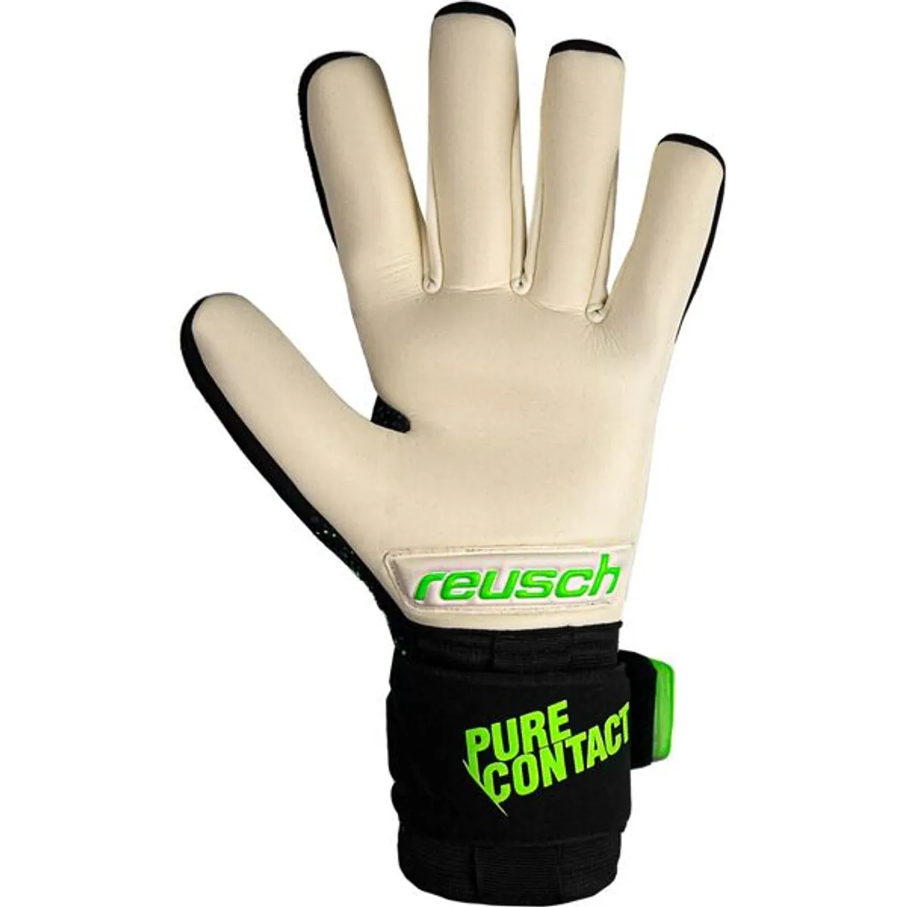 Torwarthandschuhe REUSCH "Pure Contact Gold" Gr. 7,5, schwarz (schwarz, grün) Damen Handschuhe Sporthandschuhe