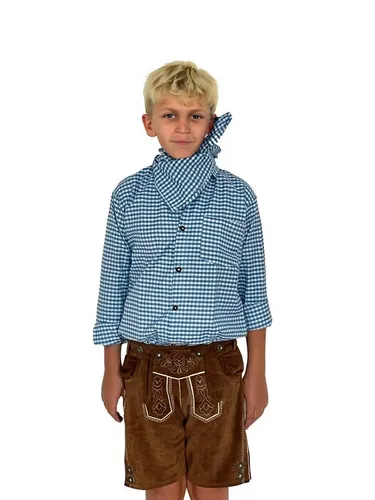 Trachterbahn Trachtenhemd Trachtenhemd Junge kariert Baumwolle langarm mit Halstuch 45x45 cm