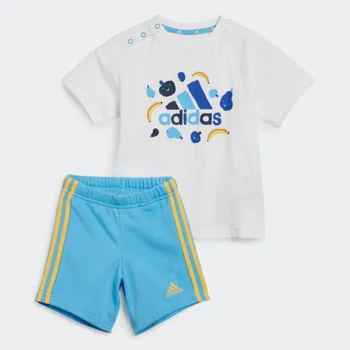 Trainingsanzug ADIDAS SPORTSWEAR "I FRUIT T SET" Gr. 98, blau (white, semi blue burst) Kinder Sportanzüge Jogginganzüge