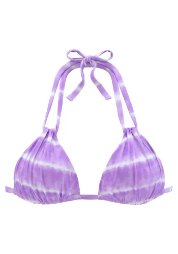Triangel-Bikini-Top S.OLIVER "Enja" Gr. 40, Cup A/B, lila (lila, weiß) Damen Bikini-Oberteile Ocean Blue mit Batikdruck