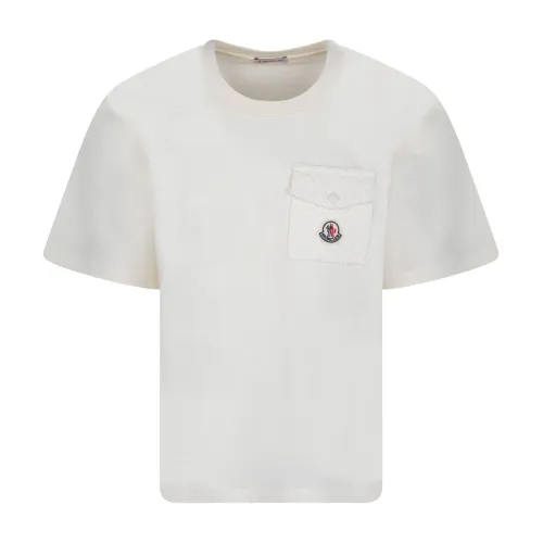 Tweed Pocket White T-Shirt Moncler