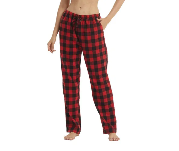 TZTA Trading UG Loungepants Lange Pyjamahose für Damen, Nachtwäsche, Freizeithose, Strandhose, (karierte/einfarbige Pyjamahose mit Taschen und Kordelz...