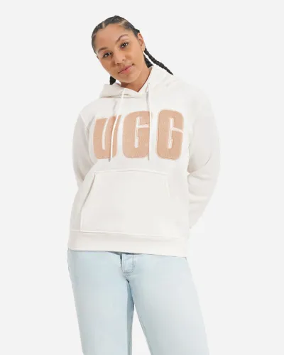 UGG® Rey Fuzzy Hoodie mit Logo für Damen | UGG® EU in Nimbus/Sand