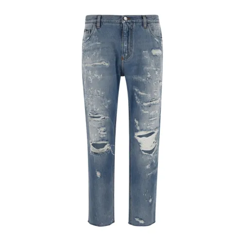 Ultimative Coole und Edgy Ripped Straight Jeans für Männer Dolce & Gabbana