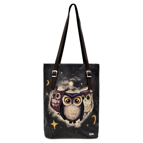 Umhängetasche DOGO "Owls Family" Gr. B/H/T: 40 cm x 34 cm x 10 cm OneSize, schwarz Damen Taschen Handtaschen