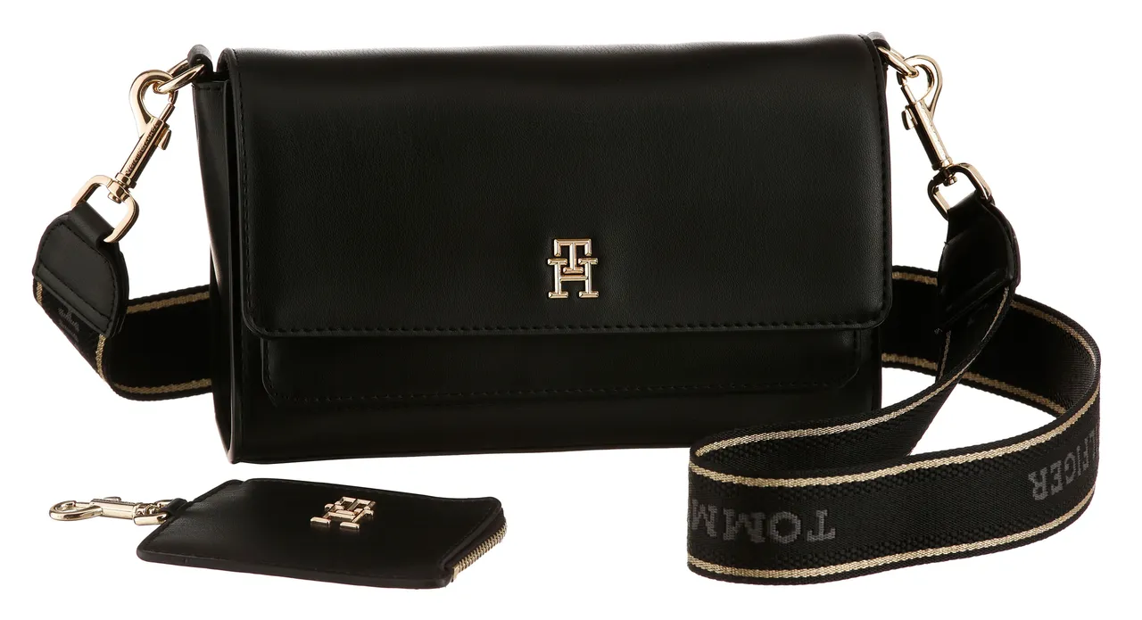 Umhängetasche TOMMY HILFIGER "TH-Umhängetasche" Gr. B/H/T: 22 cm x 14 cm x 6 cm, schwarz (black) Damen Taschen Handtaschen