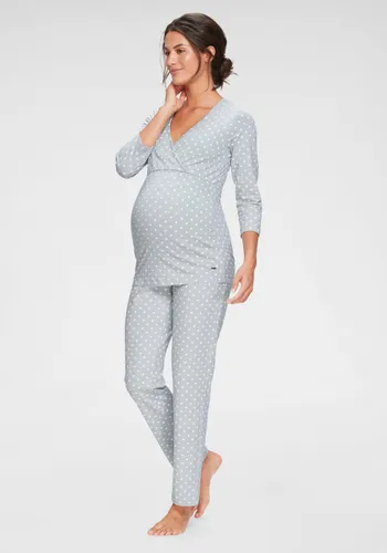 Umstandspyjama LASCANA Gr. 32/34, grau (grau, weiß, gepunktet) Damen Homewear-Sets Umstandsmode