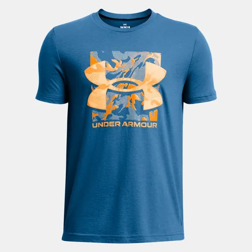 Under Armour Box Camo Kurzarm-Oberteil mit Logo für Jungen Photon Blau / Wild Orange YSM (127 - 137 cm)