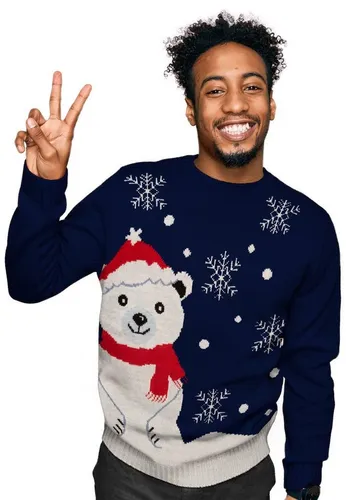 United Labels® Weihnachtspullover Winterpullover - Eisbär Ugly Sweater Herren Blau