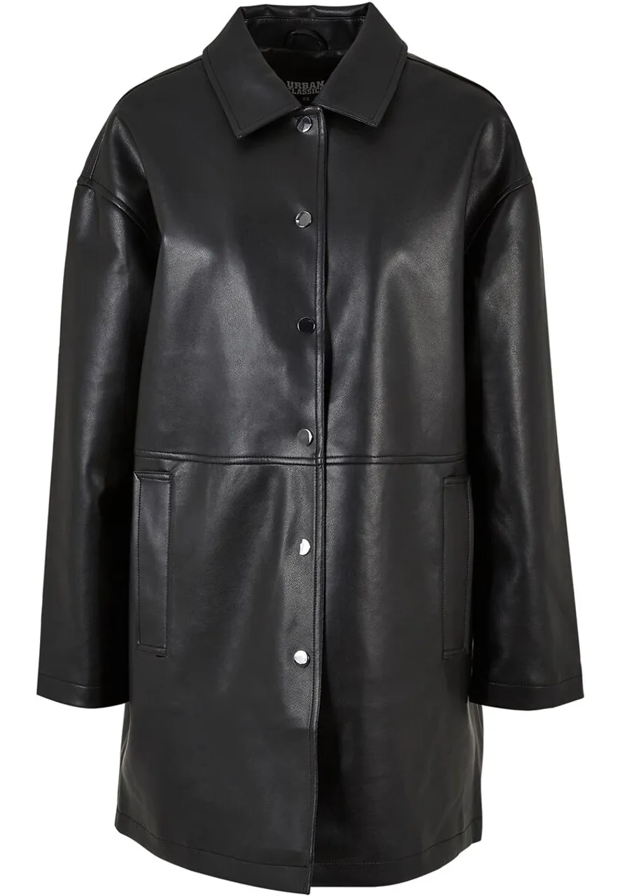 Urban Classics Ladies Faux Leather Coat Kunstledermantel schwarz in L