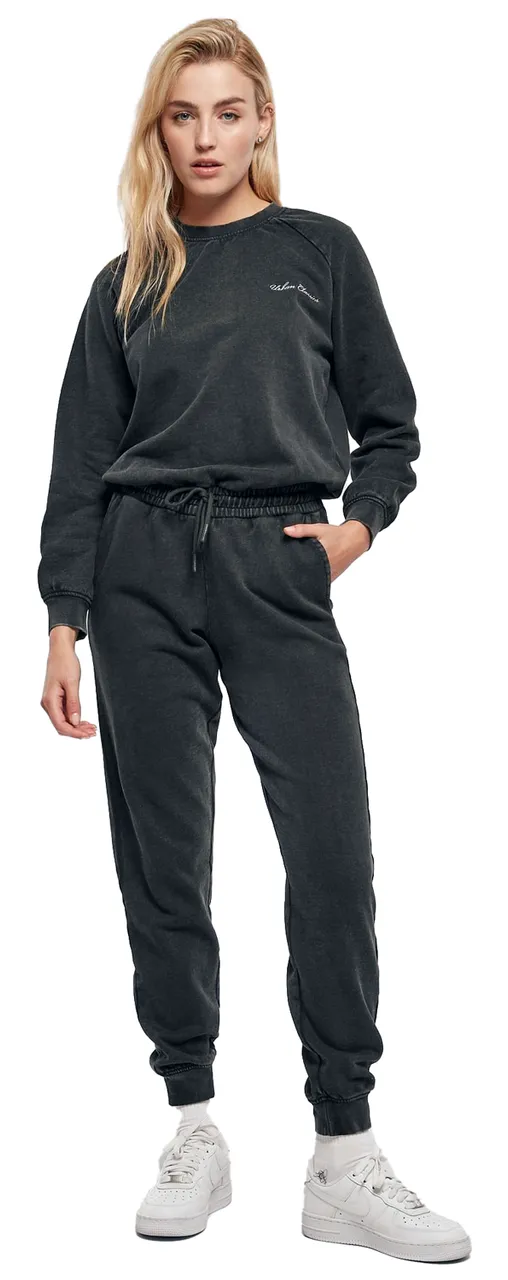 Urban Classics Ladies Small Embroidery Long Sleeve Terry Jumpsuit Jumpsuit schwarz in M