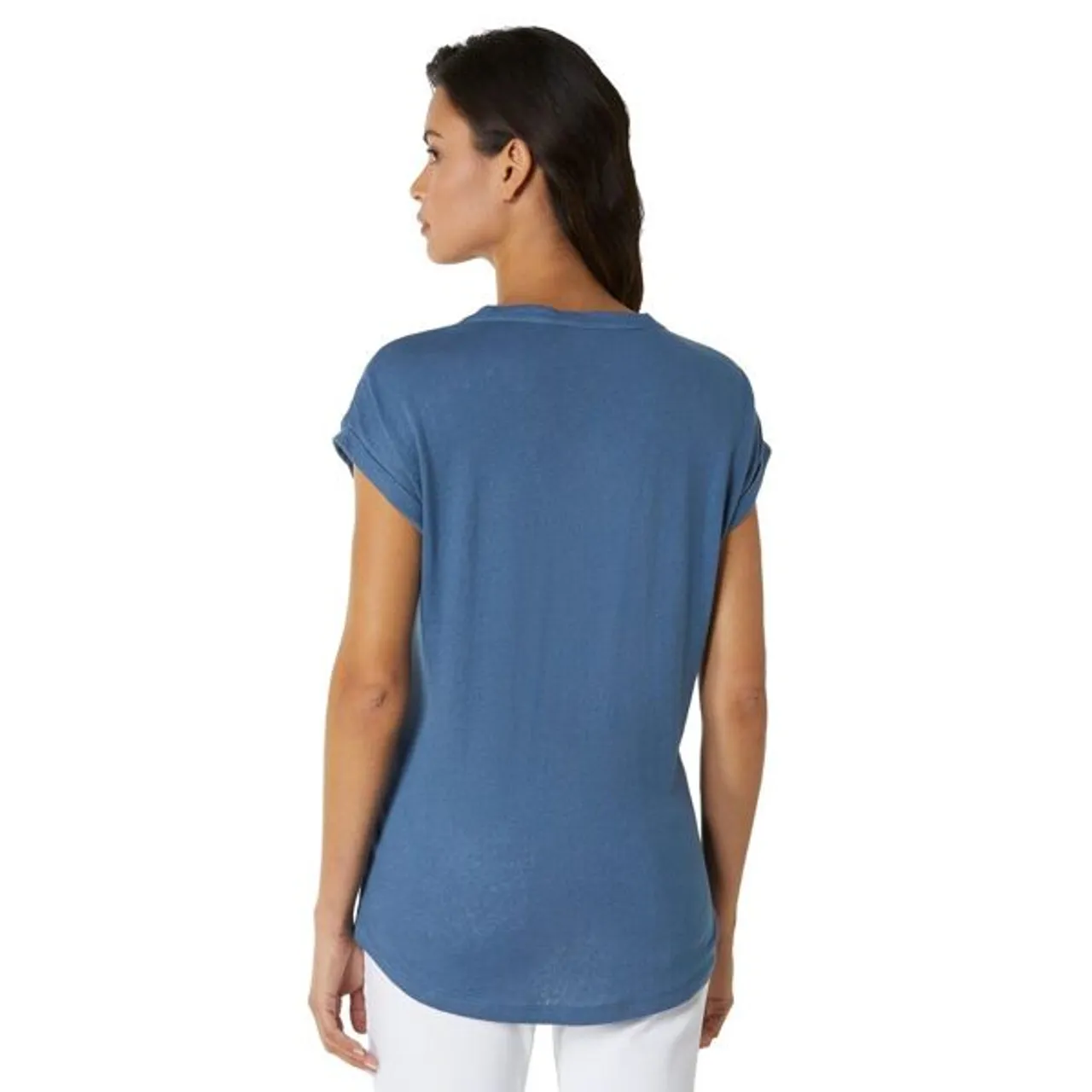 V-Shirt CREATION L PREMIUM "Leinen-Viskose-Shirt" Gr. 38, blau (jeansblau) Damen Shirts V-Shirts
