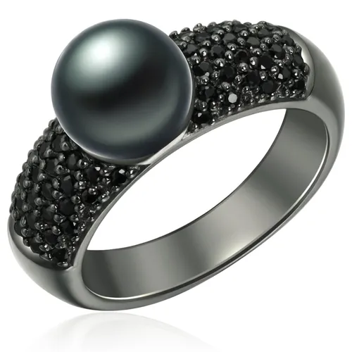 Valero Pearls  Valero Pearls Perlen-Ring Sterling Silber Zirkonia Süßwasser-Zuchtperle in Schwarz Ring 1.0 pieces