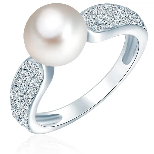 Valero Pearls  Valero Pearls Perlen-Ring Sterling Silber Zirkonia Süßwasser-Zuchtperle in Silber Ring 1.0 pieces