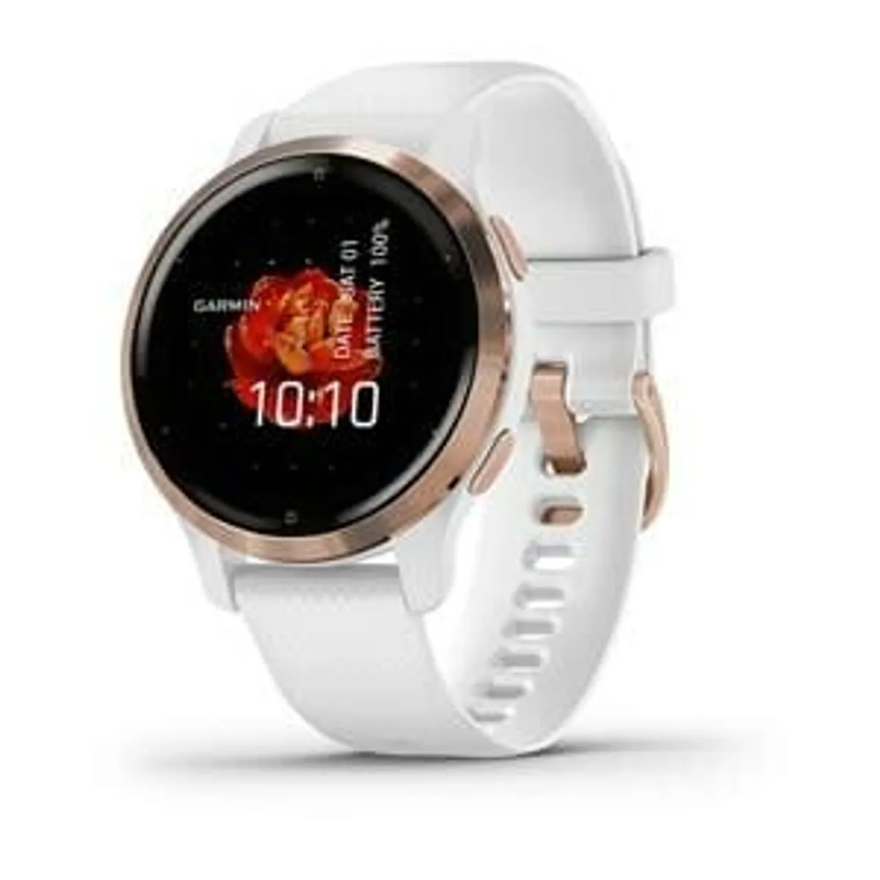 Venu 2S Weiss/Rosegold mit Schnellwechsel-Silikon-Armband 18mm Smartwatch