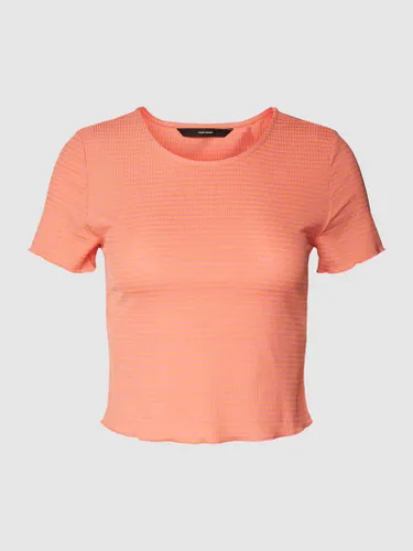 Vero Moda Cropped T-Shirt mit Streifenmuster Modell 'MADI' in Apricot