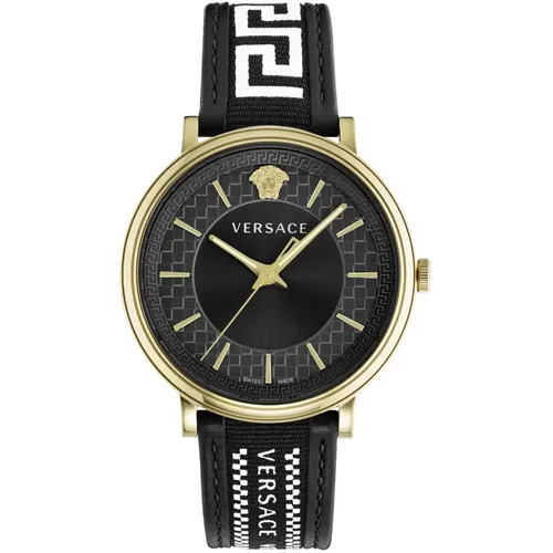 Versace Herren Analog Quarz Uhr mit Leder Armband VE5A01921