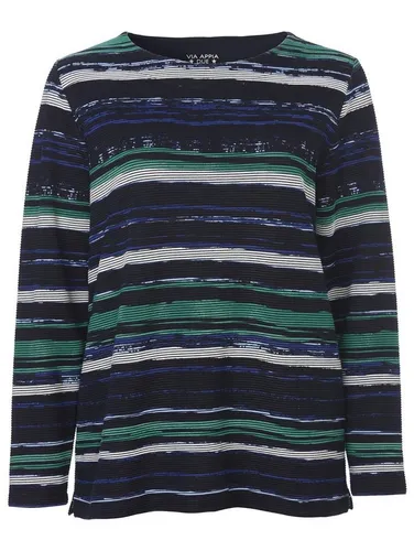 VIA APPIA DUE Rundhalsshirt Modisches Sweatshirt mit gestreiftem, abstraktem Muster mit U-Boot-Ausschnitt