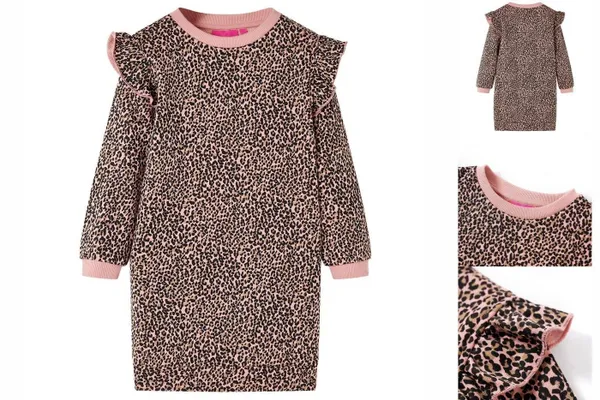 vidaXL A-Linien-Kleid Kinder-Pulloverkleid Leopardenmuster Mittelrosa 104