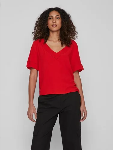 Vila T-Shirt V-Neck Top mit gestrickten Details VIMESA 5250 in Rot