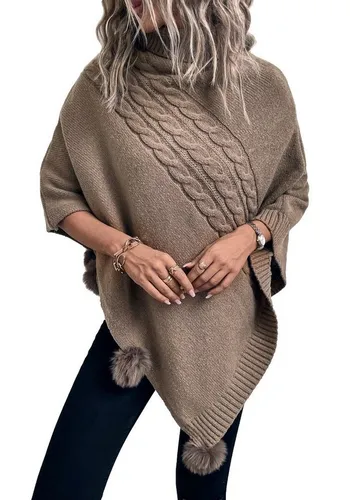 Vivi Idee Strickponcho Damen Strickponcho mit Kragen, Winter warme Schal Pullover angenehm weich und elastisch, Einheitsgröße