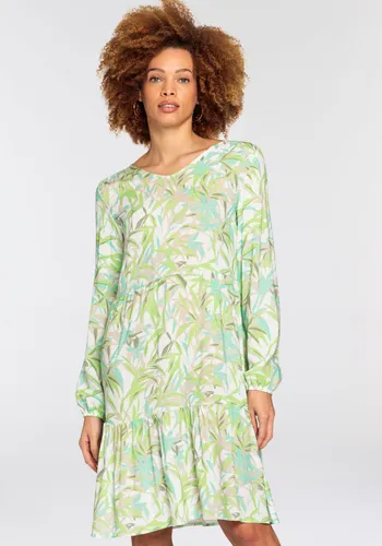 Volantkleid BOYSEN'S Gr. 38, N-Gr, grün (weiß, grün) Damen Kleider Langarm in sommerlichen Allover-Druck-Designs - NEUE KOLLEKTION