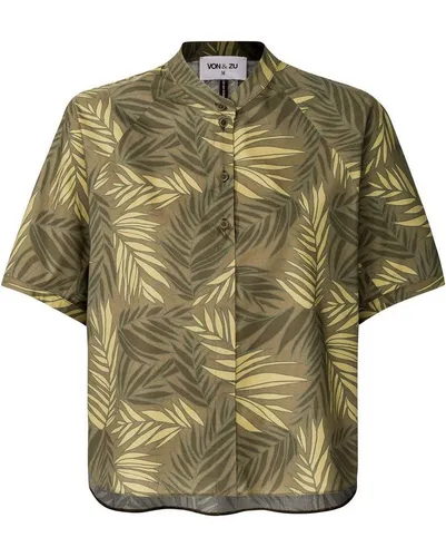 VON & ZU Kurzarmbluse Kurzarm-Bluse mit Blätterdruck