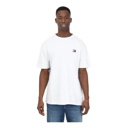 Weiße Baumwoll-Halbarm T-Shirt mit Besticktem Logo für Herren Tommy Jeans