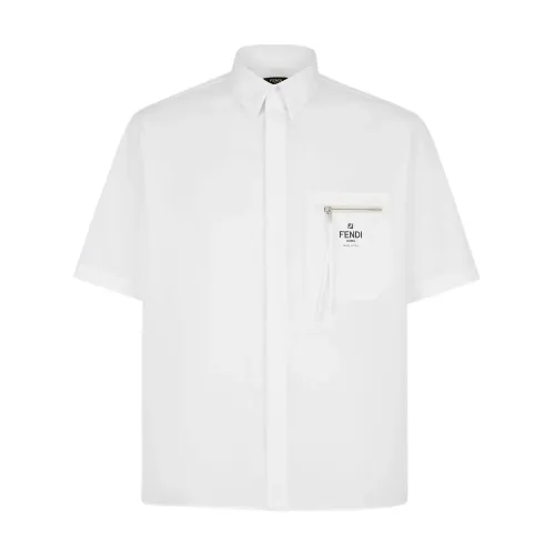 Weiße Baumwoll-Popeline-Hemd mit Reißverschlusstasche Fendi
