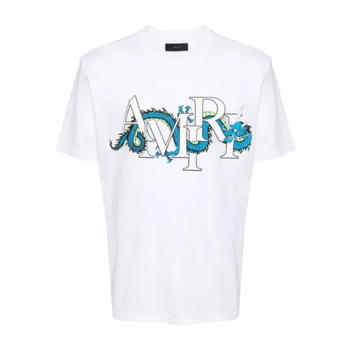Weiße Baumwoll-T-Shirt mit Dragon Logo Amiri
