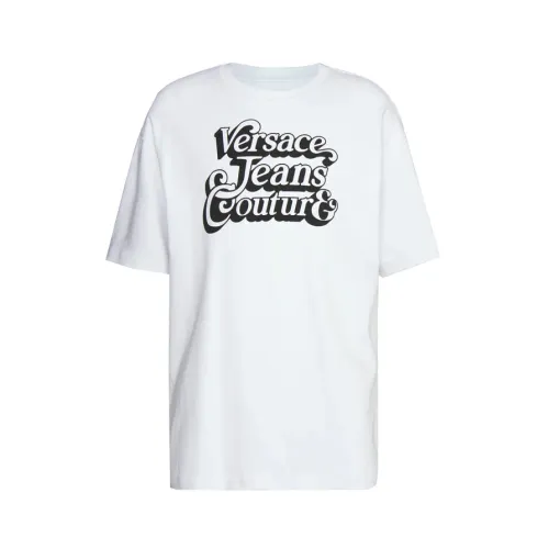 Weiße Baumwoll-T-Shirt mit Logodruck Versace Jeans Couture