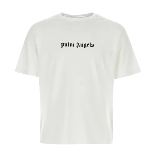 Weiße Baumwoll-T-Shirt,Weißes geripptes Crew-neck T-Shirt Palm Angels