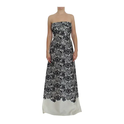 Weiße Blumen Spitze Seiden Korsett Maxi Kleid Dolce & Gabbana