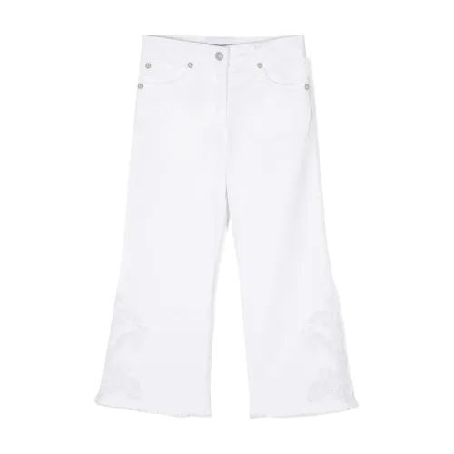 Weiße Flared Jeans mit Spitzenapplikationen Ermanno Scervino