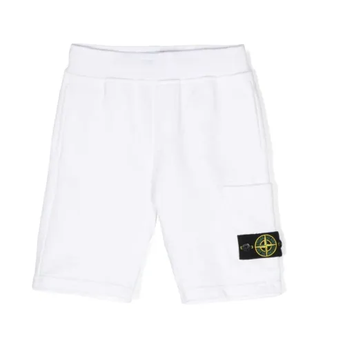 Weiße Jersey Shorts mit Signaturabzeichen Stone Island