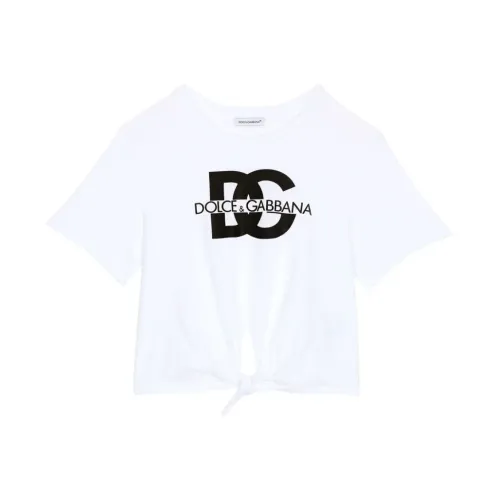 Weiße Jersey-T-Shirt mit Knotensaum,Weiße Baumwoll-T-Shirt für Jungen mit Logo Dolce & Gabbana