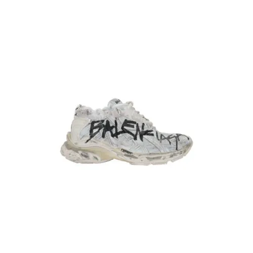 Weiße Mesh Low-Top Sneakers mit Graffiti-Print Balenciaga