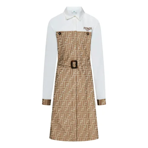Weiße Poplin Midi-Kleid für Mädchen Fendi