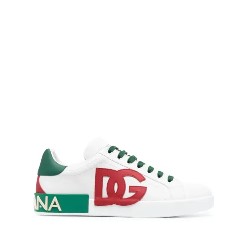 Weiße Sneakers mit Kalbsleder Fersenkappe Dolce & Gabbana