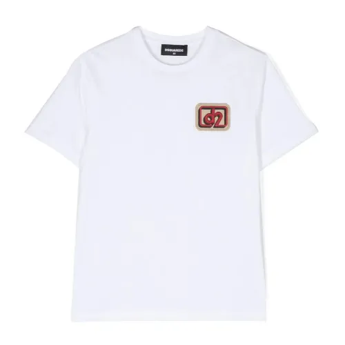 Weißes Baumwoll-Logo T-Shirt Dsquared2