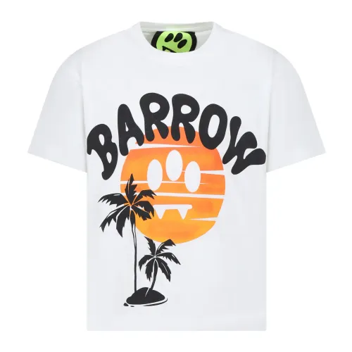 Weißes Baumwoll-T-Shirt mit Logo-Print,Kinder Kurzarm T-Shirt Barrow